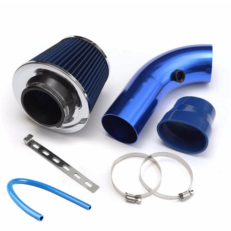 76mm Universal Car Cold Air Intake Kit with High Flow Cone Air Filter 3inch Aluminum Air Intake Pipe Automobile Rubber Hose Kit