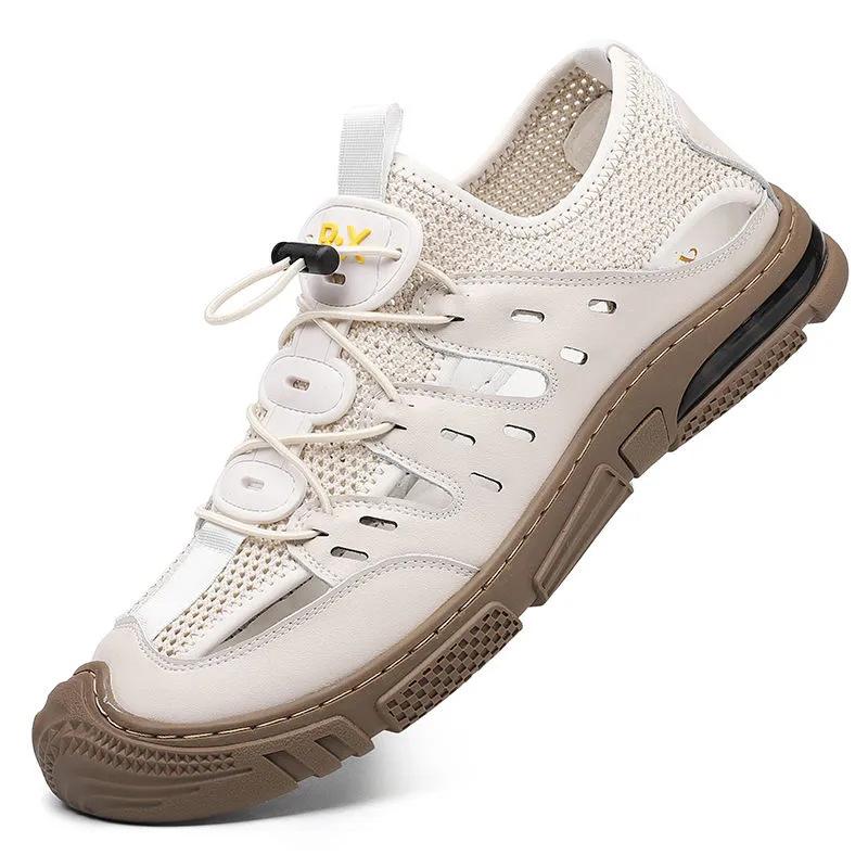Sandals Men'S Leather Casual Mesh Shoes 22 Years Bag Head Breathable Beach Shoes Outdoor Hiking Hole Shoes Men