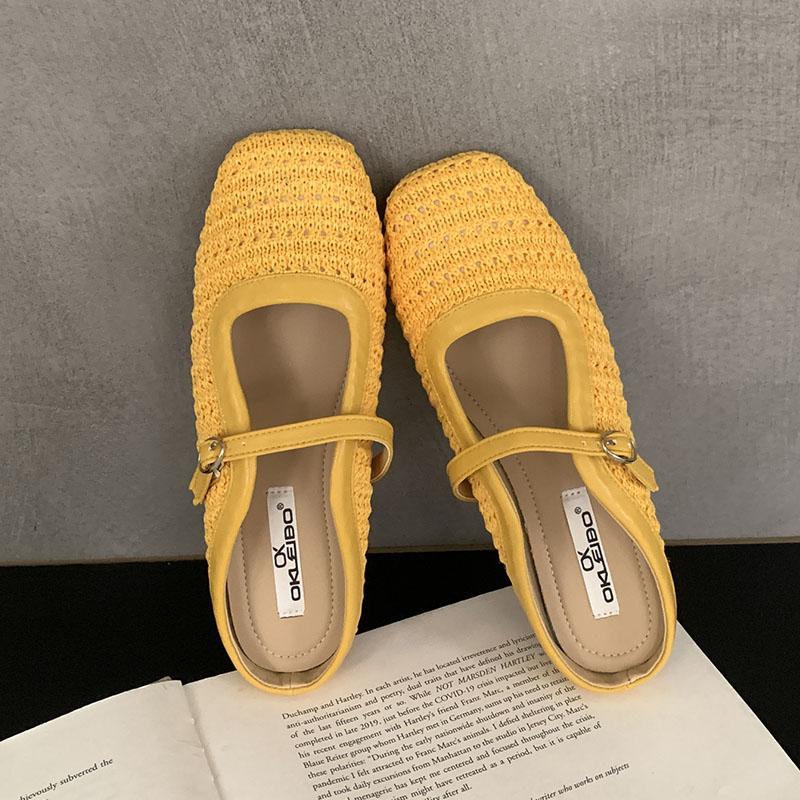 Fashion Fashion Shallow Designer Buckle Ladies Flats Mary Janes Shoes Female Slip On Footwear Weave Women Flats With Shoes Mules