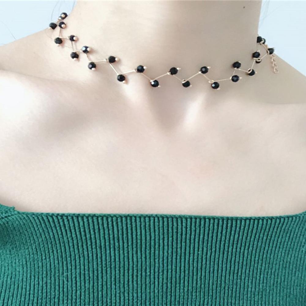 2024 New Arrivals Hot Fashion Black Crystal Necklace Kolye Collier Simple Cross Strand Beaded Chokers Necklaces Women Jewelry