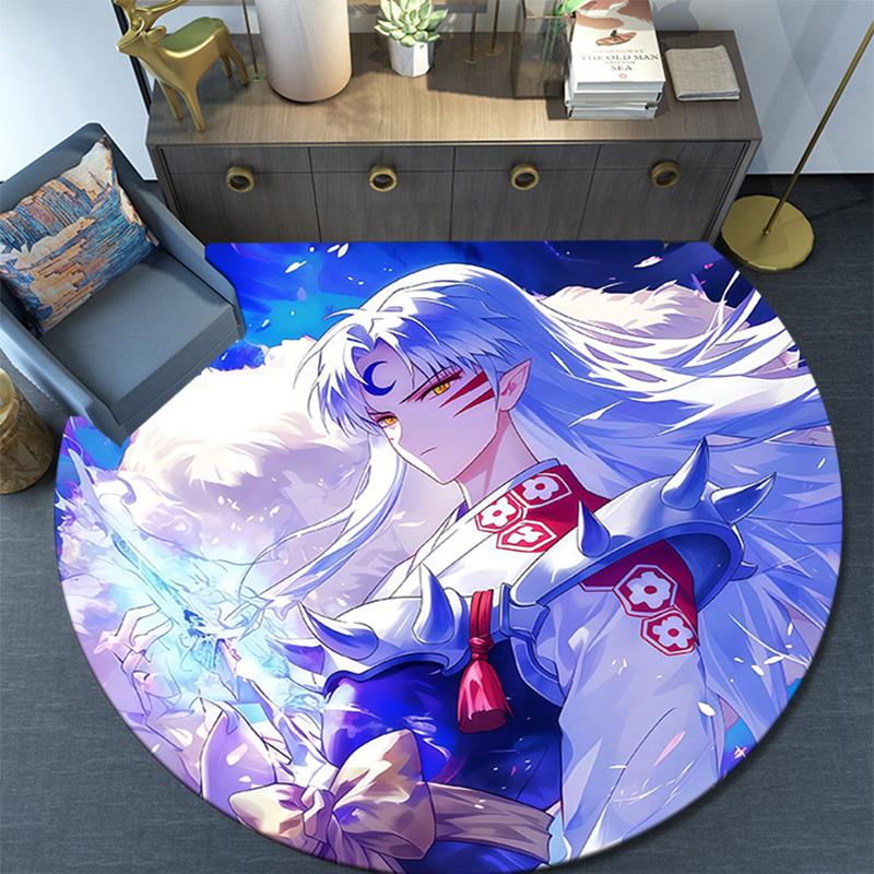 Inuyasha Round Area Rug,Carpet Rug for Living Room Bedroom Sofa Playroom Decor,Non-slip Floor Mat