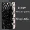 Luxury Black Floral Lace phone case mobile phones for iphone 17 pro max cover Glass for iPhone 17 16 15 14 13 12 11pm Pro Plus