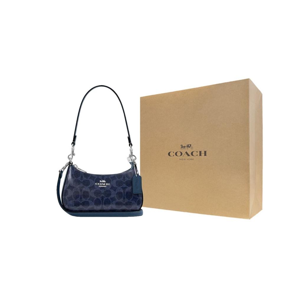 Coach 19 Signatur-Logo Leder Umhängetasche Klein Damen Umhängetasche Blau CAJ93-SVD9