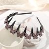 Korean Sparkly Rhinestone Flower Wavy Black Headband with Non-slip Teeth for Women
