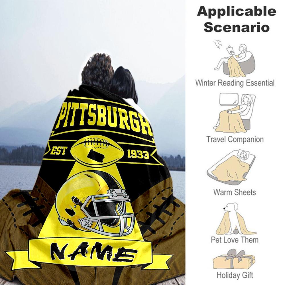 Pittsburgh Football Yellow Style Customize Text Blanket Gift Personalized Blanket Durable Comfort Perfect for Bedding Office Sofa Picnics