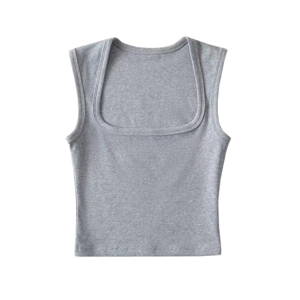 Women's Square Neck Sleeveless Crop Tank Top Slim Fit Solid Basic Camisole Shirt