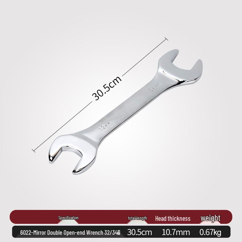 Double-Headed Open-End Wrench Set: Sizes 6-7, 8-10, 12-14, 14-17, 19-22.