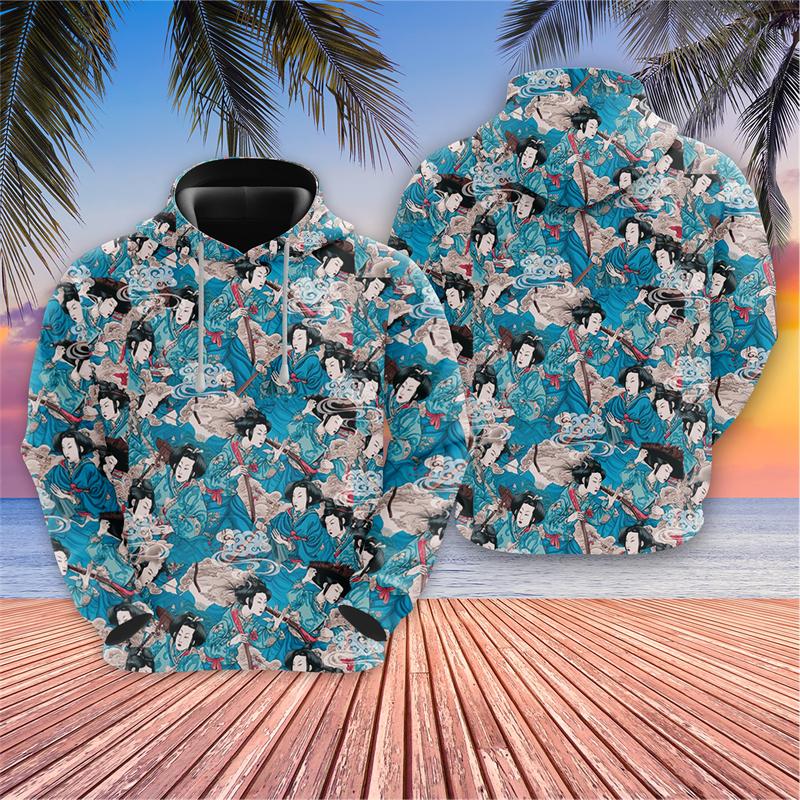 Japońskie samurajskie bluzy graficzne Harajuku Fashion Cherry Blossoms bluzy z kapturem dla mężczyzn ubrania Warrior Cat Y2k bluza z kapturem dla chłopców