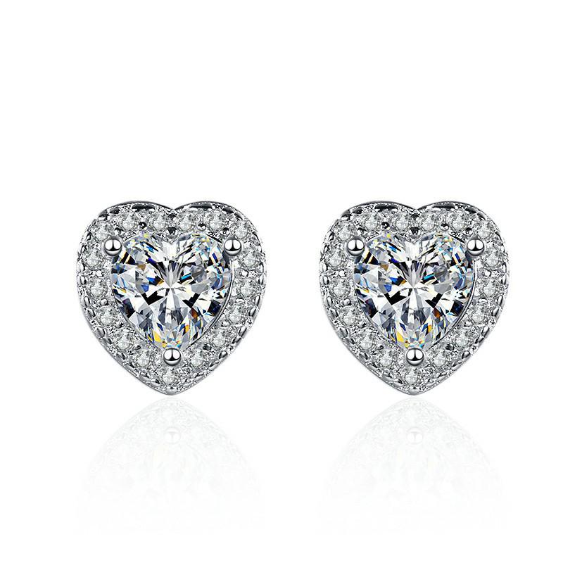 European & American Style Heart-Shaped Zirconia Earrings - Women's Sparkling Love Design
