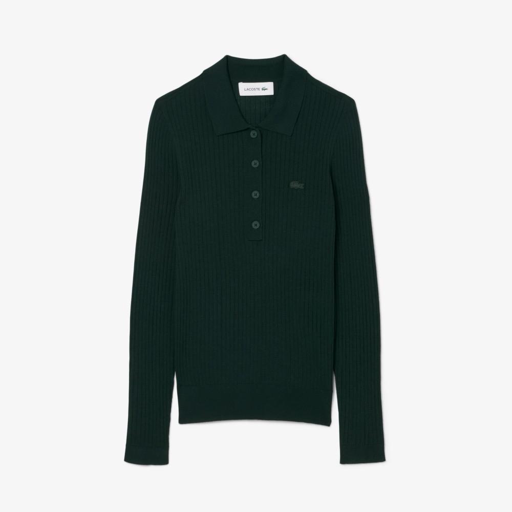 Lacoste Women's Ribbed Long-Sleeve Polo Sweater AF4006-55NYZP