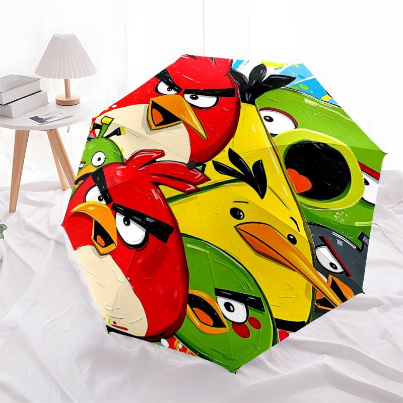 1 Stück Angry Birds Automatischer Auf-/Zuklappbarer Regenschirm, Winddichte 8-Rippen-Konstruktion, Leichter Reise-Regenschirm für Damen/Herren 14
