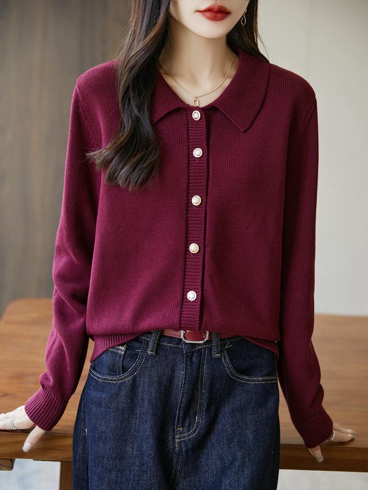 

Женский кардиган из 100% хлопка, свободного кроя, в рубчик - отложной воротник, однобортная вязка для весны и осени Extra Large красный