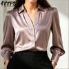 Camicette e camicie con collo a polo a maniche lunghe con stampa tinta unita primavera autunno moda casual da donna