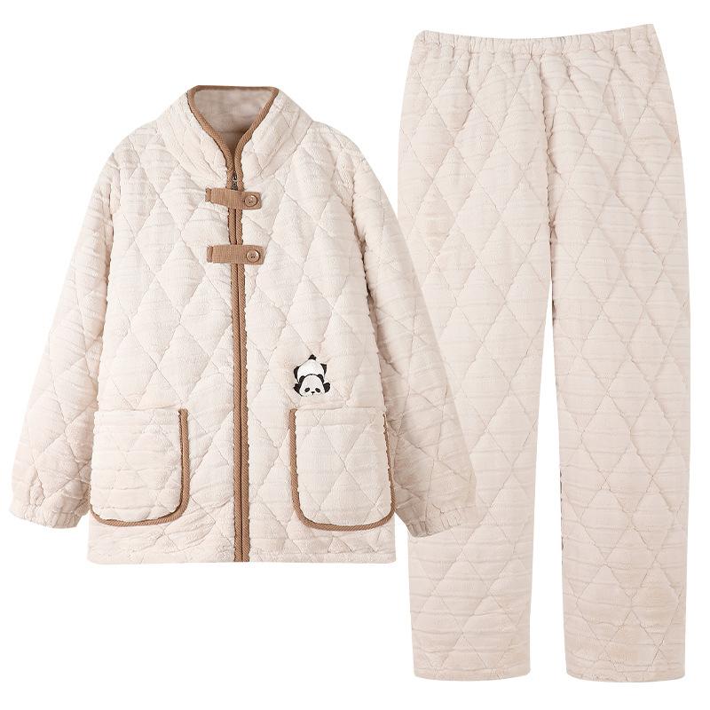 1011 New Coral Fleece Pajamas Women's Winter Three-layer Cotton-padded Fleece Thickened Autumn and Winter Zipper Loungewear