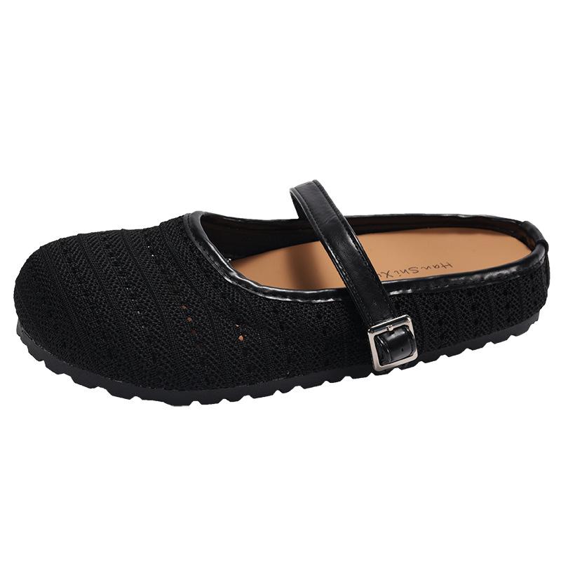 Internet celebrity explosion black retro thick bottom bag head slippers women 2025 new summer wear with skirt French cool slippers