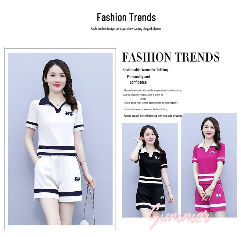 Women's 2024 Summer Stylish Korean Polo Lapel Short-Sleeve Shorts Set