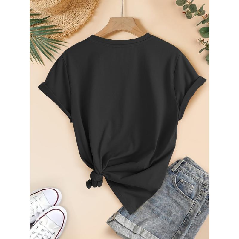 Women's Stylish Short-Sleeve Top with Sunflower and Yellow Butterfly Print, a Lively and Cute Series Featuring a Soft, Stretchy Round-neck Casual Top.