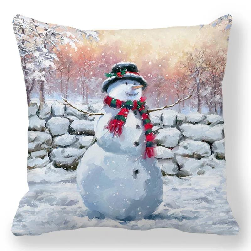 

Home Decor Snowmen In Winter Scene Decorative Pillowcase Pattern Cushion Cover Suitable For Sofa Bedroom Car Pillow Cover 16x16Inch