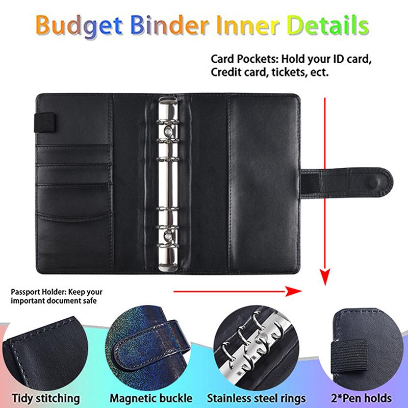 A6 Leather Budget Binder Notebook Notepad Diary Planner Cash Envelopes Pockets For Money Saving Bill Organizer