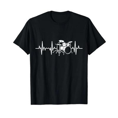 Drummer Heartbeat Music Band Heart Line Drum Kit T Shirt Vintage Washed For Everyday Wear Soft