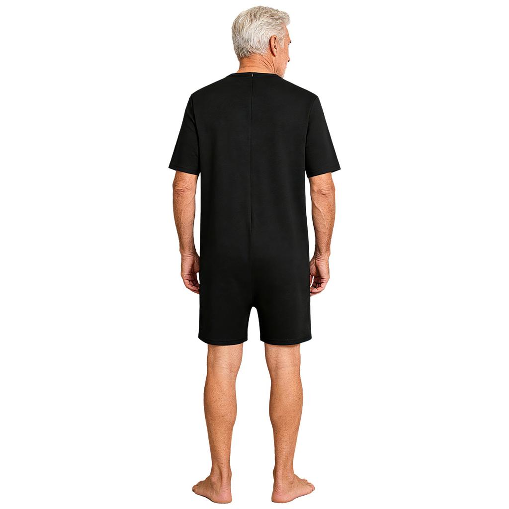 Women’s Special Needs Adaptive Romper Short Sleeve Shorts Bottom Back Zipper Bodysuit with Feeding Tube Access for Daily Care
