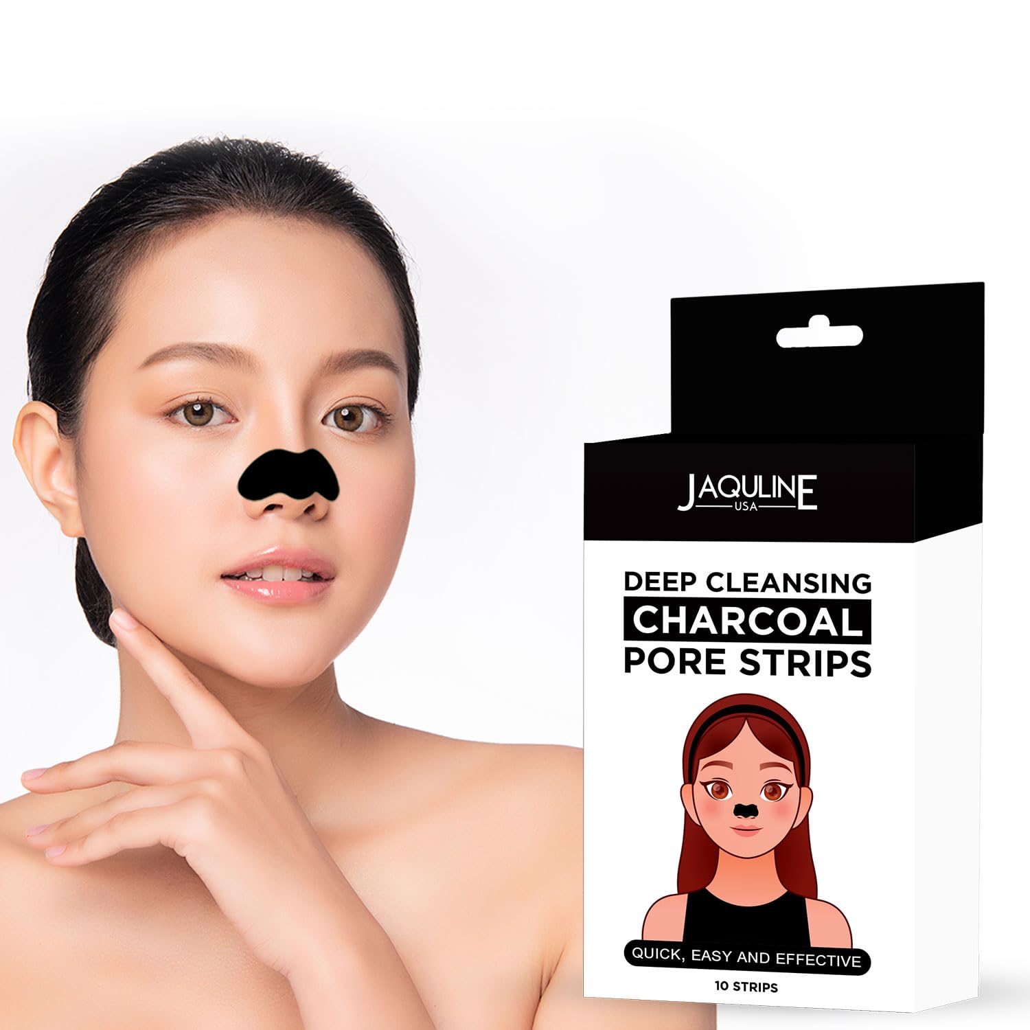 JAQULINE USA Charcoal Nose Pore Strips | Deep Cleansing Nose Strips for Blackhead & Whitehead Removal | Infused with Bamboo Charcoal & Aloe Vera