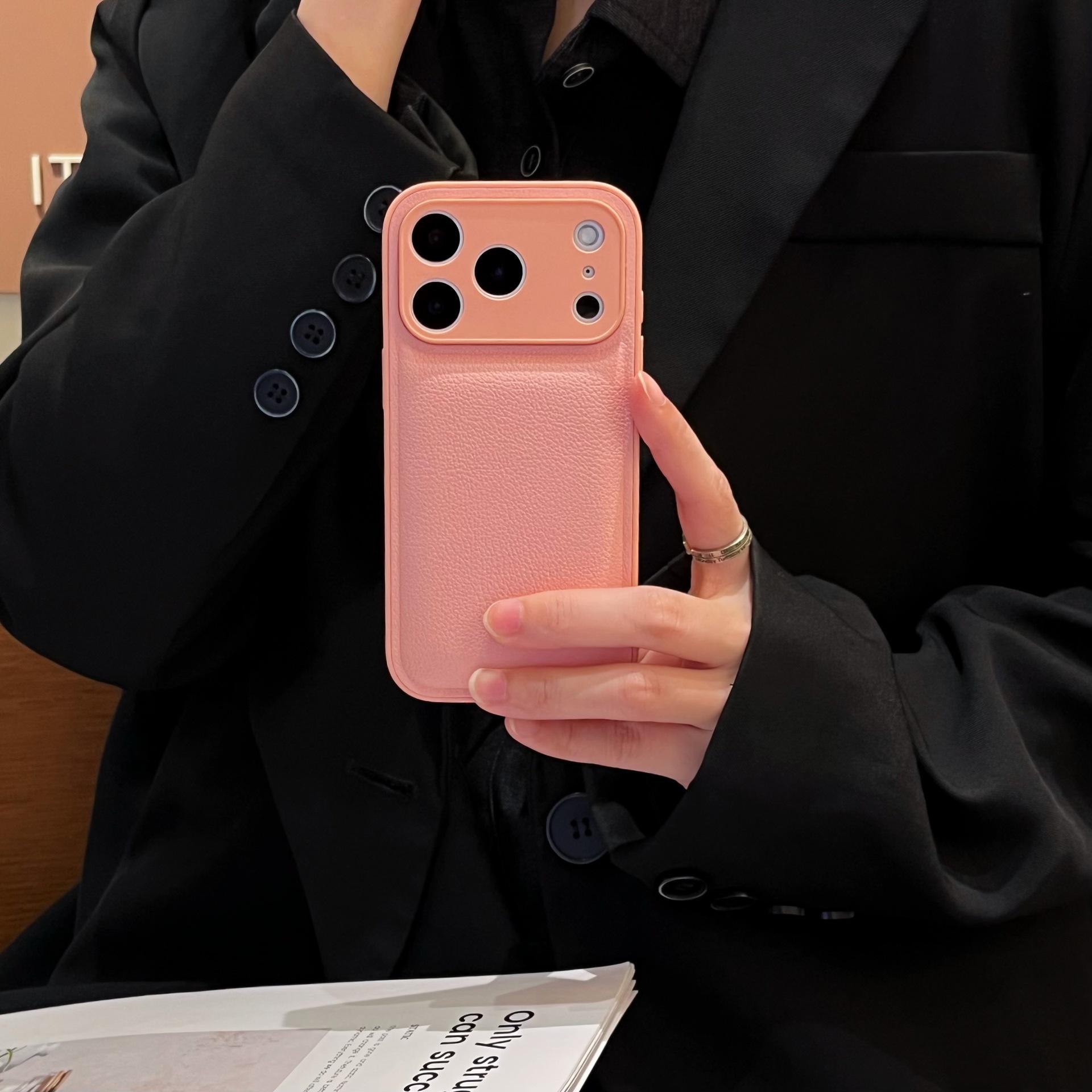 

Осень и Зима Мягкий Чехол из Кожи с Текстурой Личи для Apple 15 Pro Max Apple 16 Чехол для Телефона 13/14 Простой Однотонный 15(without Packaging）