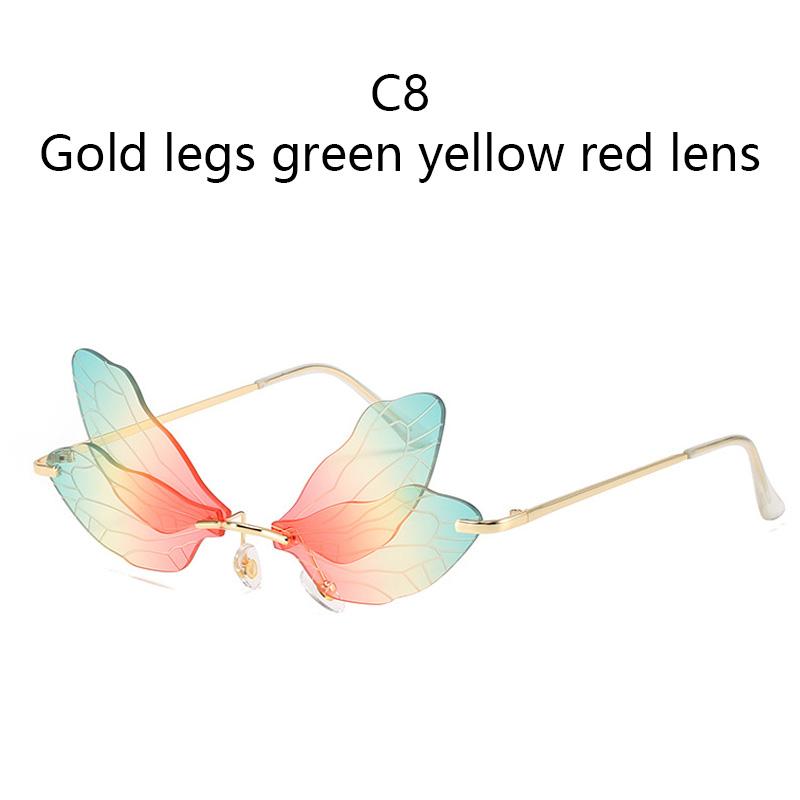 1PC Rimless Dragonfly Wing Sunglasses Vintage Clear Gradient Ocean Lens Sun Glasses Shades UV400 Fashion Party Accessories