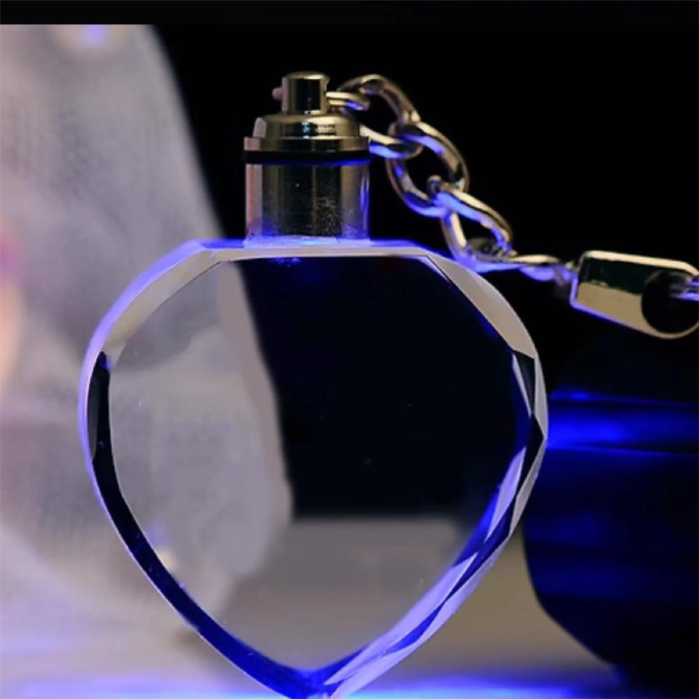5PCS Crystal Keyring Pendant With LED Light Personalized Glass Commemorative Pendant Souvenir for Luminous Interior Accessories