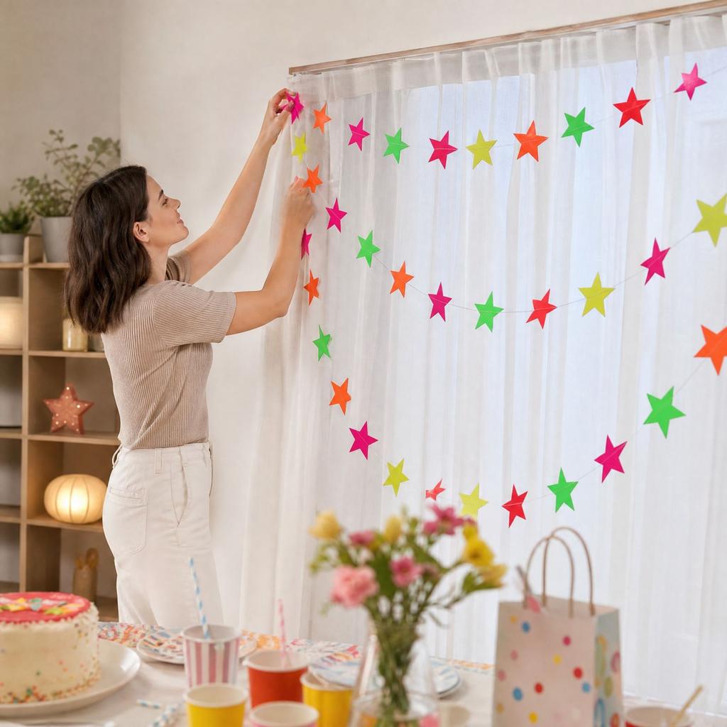Colorful Star for Party Decoration - Star Shaped Bunting Garland for Birthday, Wedding, Baby Shower Decorations