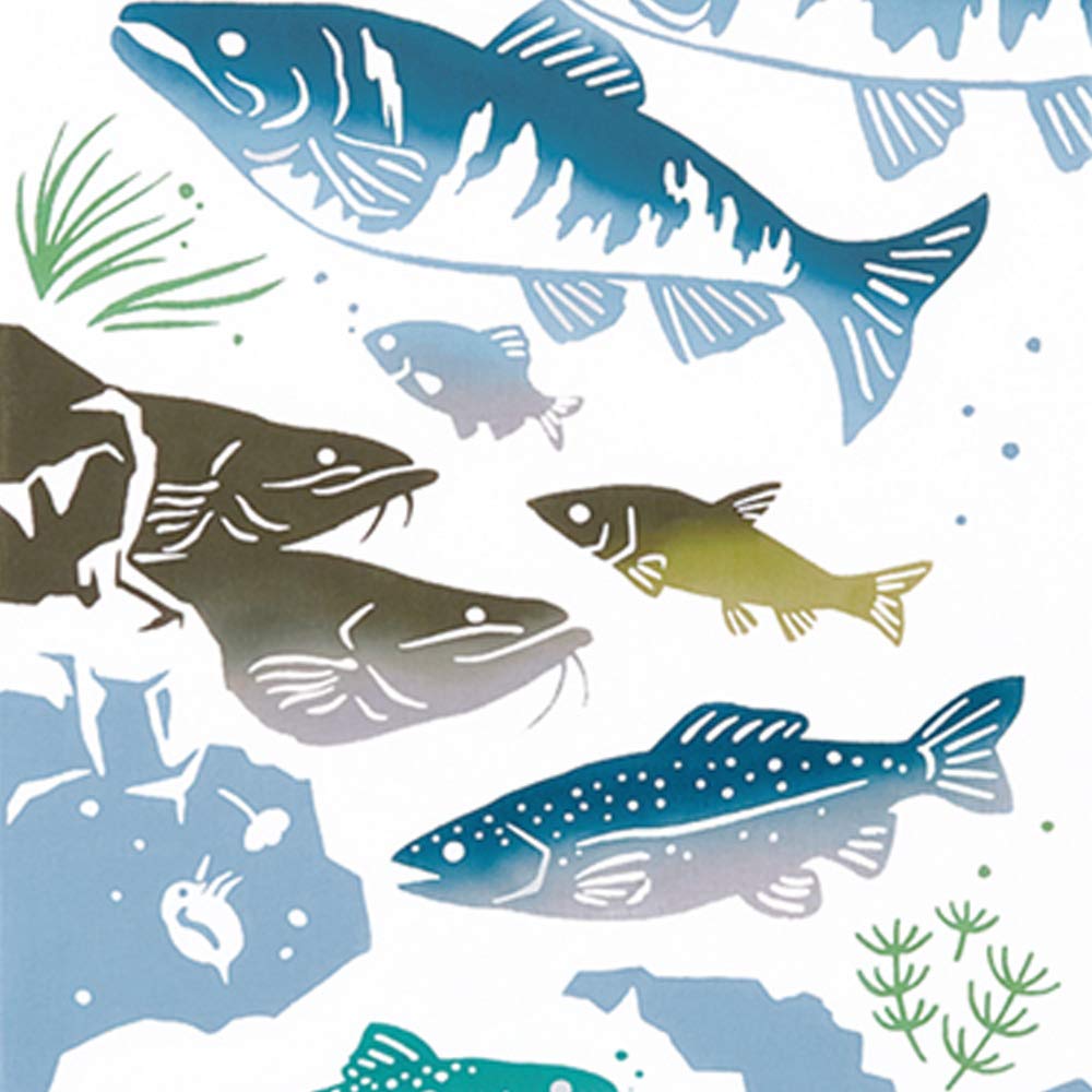 Made in Tenugui with Freshwater Fish 34 x 90cm Miyamoto-Towel Kenema, Japan, Chū-dyed (Tenugui) Design,