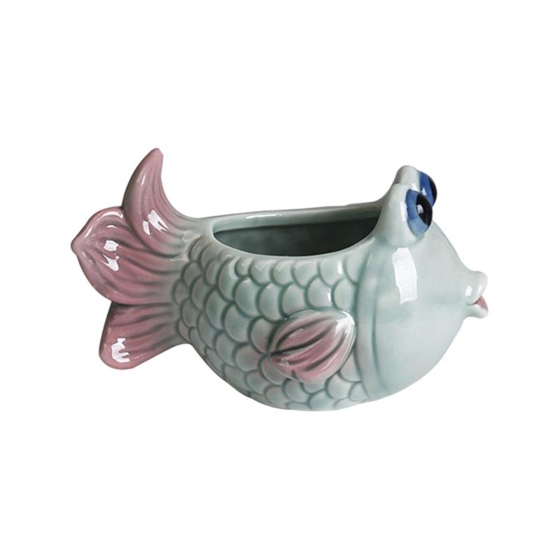 Fish Plant Pot Flowerpot Garden Pot Ceramic Fleshy Plant Pot Planter Plant Holder for Home Office Desk Mini Ornament
