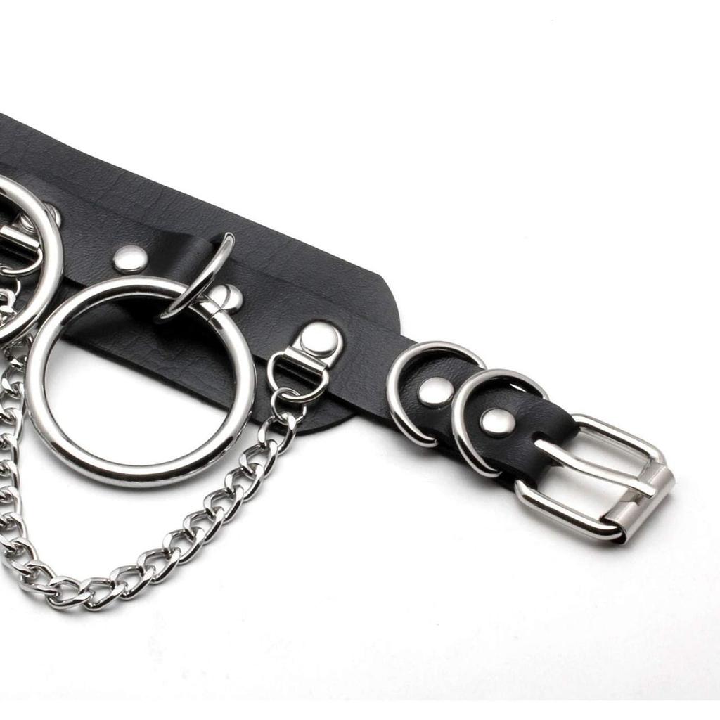 Cool Punk Gothic Collar for Women and Men Black PU Leather Vingate Necklace Adjustable