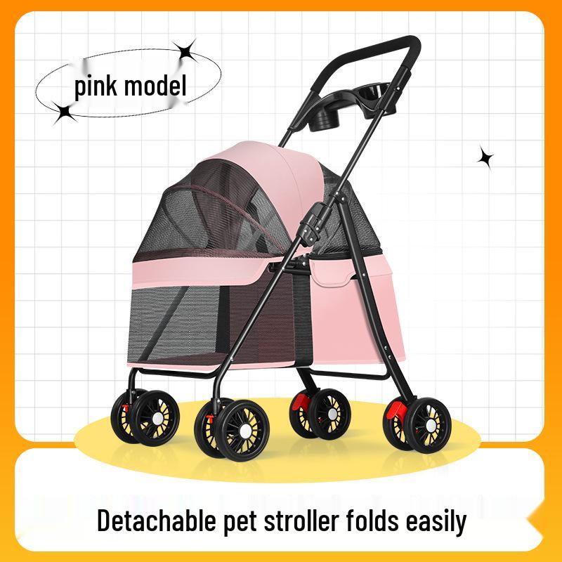 High-End Foldable Pet Stroller for Corgis, Cats, and Small Dogs - Lightweight, Multifunctional, Hand-Push Design.