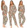 Women's Two-Piece Long Pajama Set, Button-Down, Viscose, Collar, MORAJ M PATT 1