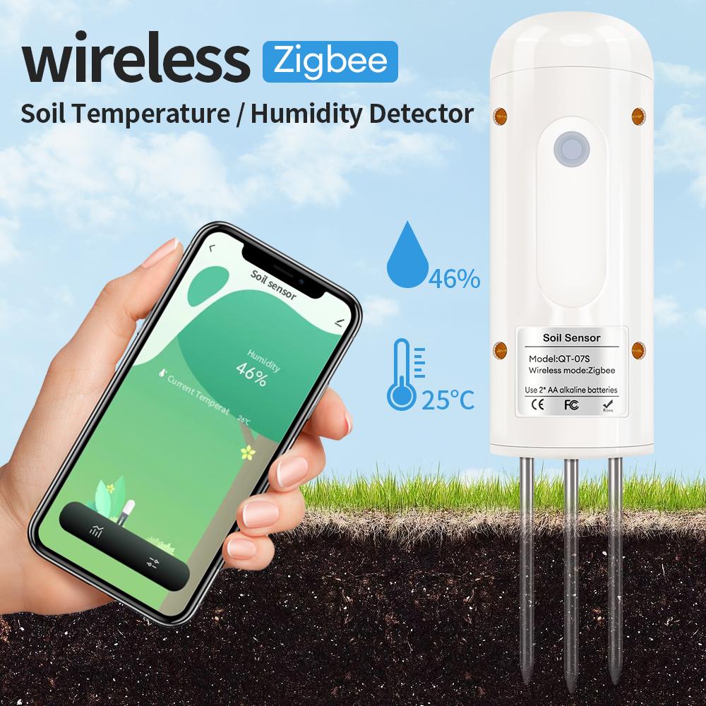 Smart Wireless Soil Moisture Meter Tuya Zigbee Temperature Humidity Tester IP67 Waterproof Soil Detector for Garden Planting
