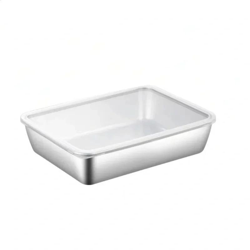 Food Storage Trays Rectangle Preservation Box with Plastic Cover Stainless Steel Multi-Function Rustproof Barbecue Food Storager