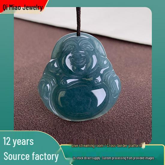 Authentic A-Grade Jade Maitreya Buddha Pendant in Deep Green
