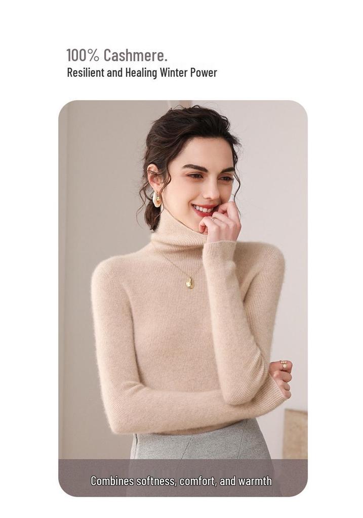 Winter 2023 Women's Slim Fit Cashmere High Neck Pullover Knitwear