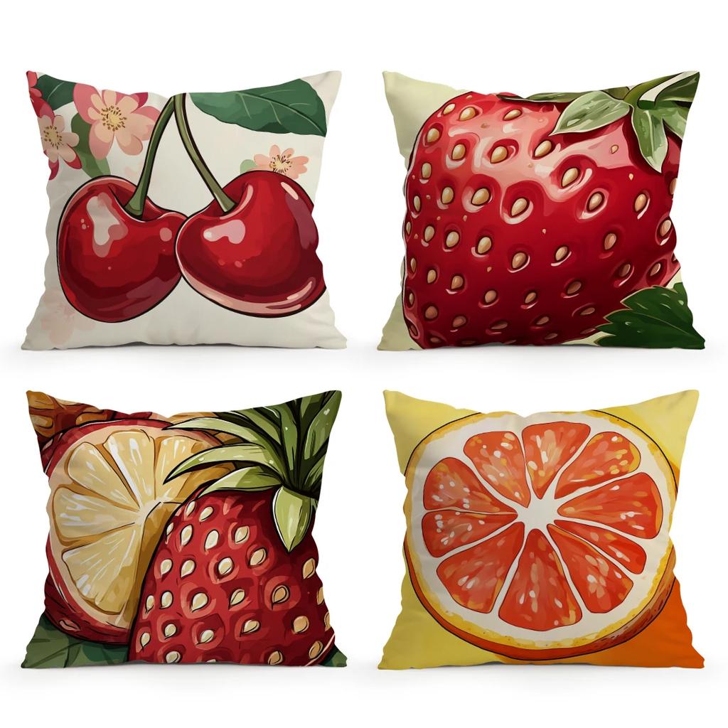 4pcs/set Fruit Theme Cushions Pillowcase Polyester Cushion Cover Throw Pillow Pillowcover Home Car Sofa Decor