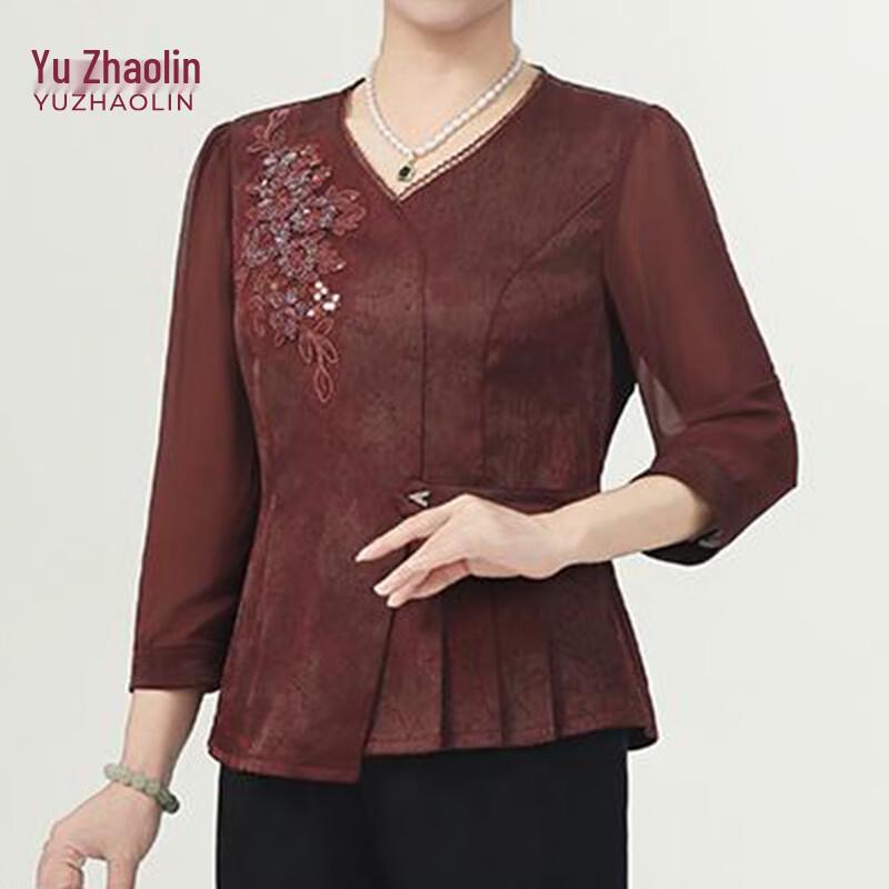 YUZHAOLIN Women s Stylish Embroidered Mesh Sleeve Top 3XL