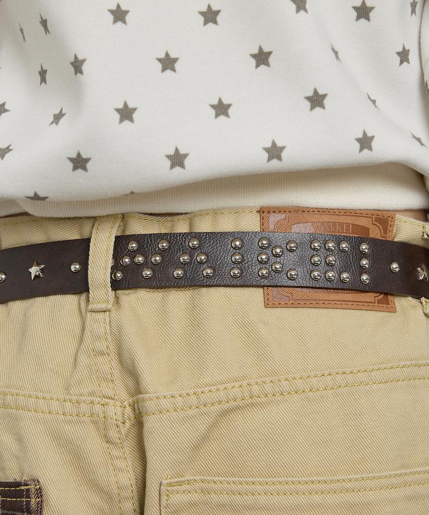 WAIKEI Studded Logo Belt Brown