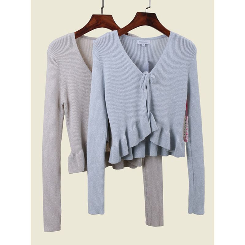 Foreign Trade Original Order Casual Loose Feeling Seaweed Edge Wave Soft Thin Silver Silk Long Sleeves Knitting Cardigan Women