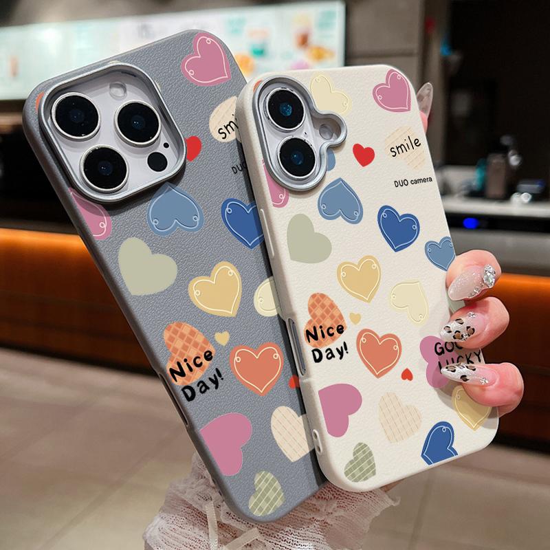Urocze kolorowe nadruki serc miłości Wstrząsoodporne miękkie TPU Smukłe etui na telefon Dla iPhone 16 Pro Max 15 Pro 14 13 12 11 Ochrona obiektywu Matowa skórzana tekstura Pokrowiec