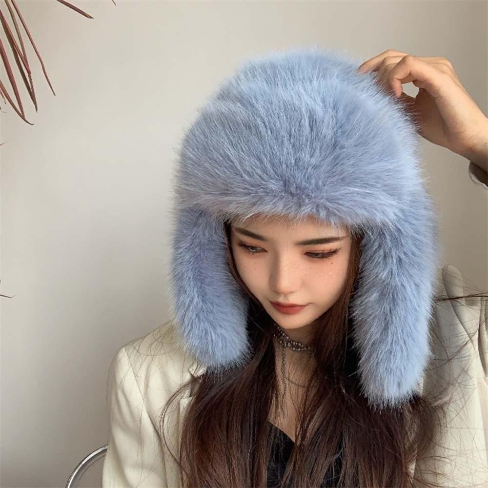 Warmer Men Women Pilot Hat Solid Color Ear Protection Hat Lamb Fur Cap Faux Fur Pilot Cap  Men