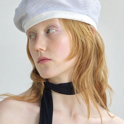 UNDERCONTROL STUDIO PLATE BERET / STRAP / LINE SEERSUCKER / Sky