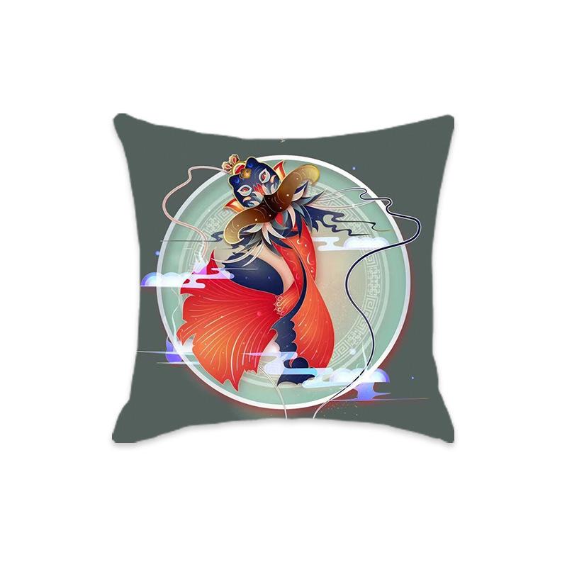 New Chinese Style Mythical Beast Lion Pillowcase - Festive Cartoon Home Decor Cushion for Sofa and Bed.