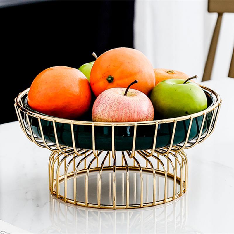Wrought Iron Ceramic Plate Fruit Plates Candy Snack Tray Salad Bowl Dish Dessert Dim Sum Cake Stand