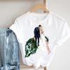 Cartoon Rudolph Reindeer Snowflake Print T Shirt Women Merry Christmas Holiday Short Sleeve Top