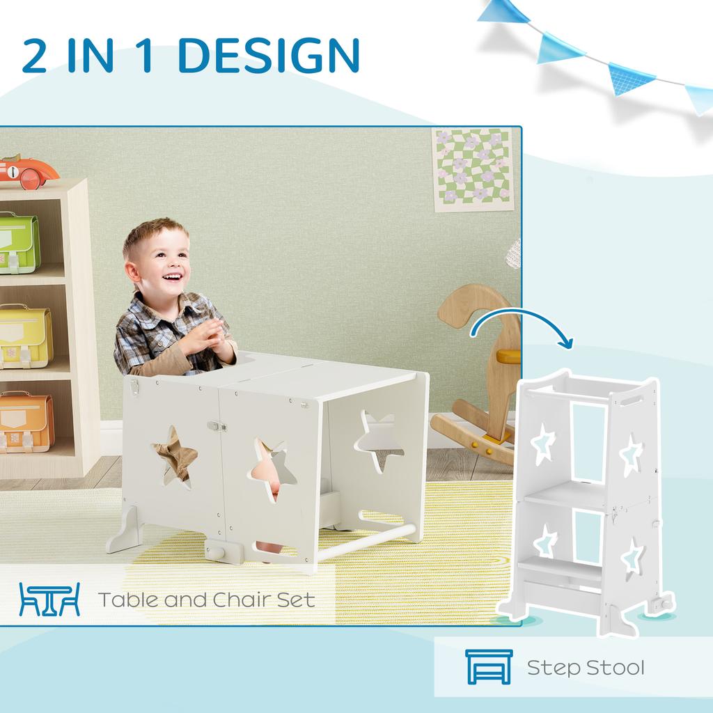 2-in-1 Toddler Step Stool with Safety Rail for Kitchen, Bathroom, White